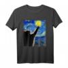 Sternennacht Katze T-Shirt - Lustiges Van Gogh Katzenmotiv für Katzenliebhaber, Mutter, Vater, Geschenk für Halloween, Vatertag, Muttertag, Geburtstag & Feiertage