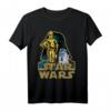 Star Wars Vader Head Out Line Logo T-Shirt mit C-3PO & R2-D2 Portrait - Offiziell lizenziertes Fan-Design