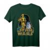 Star Wars Vader Head Out Line Logo T-Shirt mit C-3PO & R2-D2 Portrait - Offiziell lizenziertes Fan-Design
