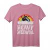 Lustiges Heavy Metal Katzen T-Shirt mit Regenbogen - Retro Design für Rockfans, Festivals & Halloween für Männer, Frauen & Kinder