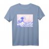 Ästhetik Pastell Rosa Lila T-Shirt mit großer Welle vor Kanagawa - Kawaii Japanisch Streetwear im Vintage Retro Stil