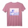 Ästhetik Pastell Rosa Lila T-Shirt mit großer Welle vor Kanagawa - Kawaii Japanisch Streetwear im Vintage Retro Stil