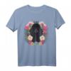 Hundeliebhaber Damen T-Shirt mit schwarzem Pudel und Blumendruck – Klassisches Design für Hunde- und Blumenfans