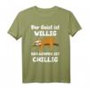 Der Geist ist willig, der Körper ist chillig - Lustiges Faultier T-Shirt für Büro, Homeoffice & Freizeit, ideales Geschenk für Freunde und Kollegen