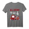 Kinder Alarm Ich bin 4 Jahr Feuerwehrauto T-Shirt – Lustiges Geburtstagsgeschenk für Jungen zum 4. Geburtstag