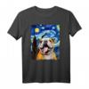 Lustiges Selfie Englische Bulldogge Sternennacht Van Gogh T-Shirt – Perfektes Geschenk für Hundeliebhaber, Kunstfans und Familie
