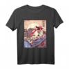 Vintage Retro Japanese Great Wave Cat Vs Monster Otaku Manga Kurzarm T-Shirt – Perfektes Geschenk für Anime, Katzenliebhaber und Japan-Fans