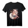 Anime Kawaii Kitsune Fuchs T-Shirt mit Kirschblüten - Japanische Mythologie, Folklore & Otaku Geschenk für Fans