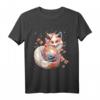Anime Kawaii Kitsune Fuchs T-Shirt mit Kirschblüten - Japanische Mythologie, Folklore & Otaku Geschenk für Fans