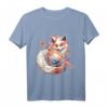 Anime Kawaii Kitsune Fuchs T-Shirt mit Kirschblüten - Japanische Mythologie, Folklore & Otaku Geschenk für Fans