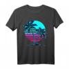 Vaporwave Aesthetic Palmen Sonnenuntergang Japanische Musik T-Shirt – Exklusives Retro-Futurismus Design für Festivals, Anime & Kawaii Fans