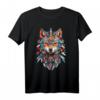 Spiritueller Fuchs Krafttier der Indianer Federn Design T-Shirt – Symbol für Weisheit, List und Führung in der spirituellen Welt