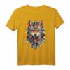 Spiritueller Fuchs Krafttier der Indianer Federn Design T-Shirt – Symbol für Weisheit, List und Führung in der spirituellen Welt