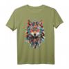 Spiritueller Fuchs Krafttier der Indianer Federn Design T-Shirt – Symbol für Weisheit, List und Führung in der spirituellen Welt