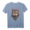 Spiritueller Fuchs Krafttier der Indianer Federn Design T-Shirt – Symbol für Weisheit, List und Führung in der spirituellen Welt
