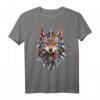 Spiritueller Fuchs Krafttier der Indianer Federn Design T-Shirt – Symbol für Weisheit, List und Führung in der spirituellen Welt