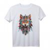 Spiritueller Fuchs Krafttier der Indianer Federn Design T-Shirt – Symbol für Weisheit, List und Führung in der spirituellen Welt