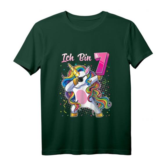 Kinder 7. Geburtstagsshirt mit Einhorn Design - Buntes Unicorn Party T-Shirt für Mädchen, Rainbow Dabbing Unicorn, Geschenk für kleine Geburtstagsfeen