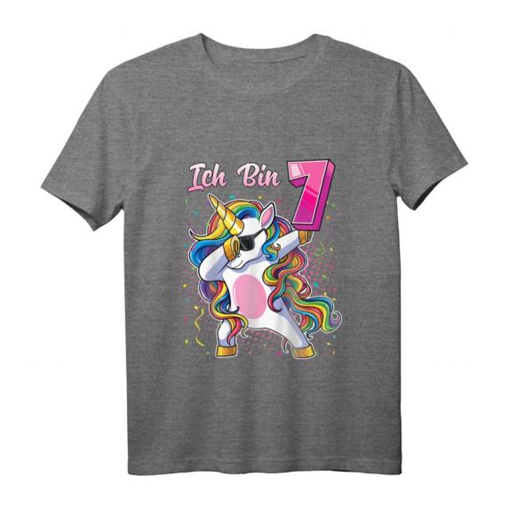 Kinder 7. Geburtstagsshirt mit Einhorn Design - Buntes Unicorn Party T-Shirt für Mädchen, Rainbow Dabbing Unicorn, Geschenk für kleine Geburtstagsfeen