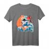 Japanischer Fuchs Kitsune & Great Wave Kanagawa Vintage Art T-Shirt - Japanische Kultur, Sakura & Traditionen