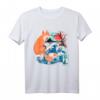 Japanischer Fuchs Kitsune & Great Wave Kanagawa Vintage Art T-Shirt - Japanische Kultur, Sakura & Traditionen