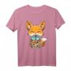 Kawaii Bubble Tea Fuchs Lustiges Boba-Tee Kurzarm T-Shirt für Anime- und Manga-Fans – Niedliches Tiermotiv für Männer, Frauen, Jungen & Mädchen