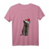 Damen Schwarze Katze Weihnachten Led Lichter T-Shirt - Lustiges Geschenk für Katzenmamas und Tierliebhaberinnen zu Heiligabend & Weihnachten