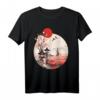 Japanisches Landschafts-T-Shirt mit Kirschblüten, roter Sonne und Samurai - Perfektes Geschenk für Anime- und Manga-Fans