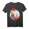 Japanisches Landschafts-T-Shirt mit Kirschblüten, roter Sonne und Samurai - Perfektes Geschenk für Anime- und Manga-Fans