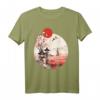 Japanisches Landschafts-T-Shirt mit Kirschblüten, roter Sonne und Samurai - Perfektes Geschenk für Anime- und Manga-Fans