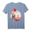 Japanisches Landschafts-T-Shirt mit Kirschblüten, roter Sonne und Samurai - Perfektes Geschenk für Anime- und Manga-Fans