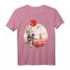 Japanisches Landschafts-T-Shirt mit Kirschblüten, roter Sonne und Samurai - Perfektes Geschenk für Anime- und Manga-Fans