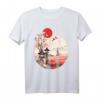 Japanisches Landschafts-T-Shirt mit Kirschblüten, roter Sonne und Samurai - Perfektes Geschenk für Anime- und Manga-Fans