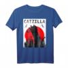 Catzilla im Sonnenuntergang Used-Look T-Shirt – Lustiges Horror-Design, Halloween-Kostüm & Geschenk für Katzenliebhaber und Horror-Fans