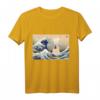 Lustiges Anime-Katzen T-Shirt mit japanischen Kanagawa-Wellen – Perfekt für Kulturliebhaber, Otaku und Katzenfans