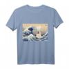 Lustiges Anime-Katzen T-Shirt mit japanischen Kanagawa-Wellen – Perfekt für Kulturliebhaber, Otaku und Katzenfans