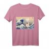 Lustiges Anime-Katzen T-Shirt mit japanischen Kanagawa-Wellen – Perfekt für Kulturliebhaber, Otaku und Katzenfans