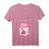Damen Kawaii Japanisches Erdbeer Milch Getränk T-Shirt mit V-Ausschnitt - Retro Manga Design, Humorvoll & Perfektes Geschenk für Japan-Fans
