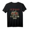 Fliegendes Spaghetti Monster T-Shirt - He Boiled For Your Sins, Satire gegen Religion & gesellschaftskritisches Geschenk für Atheisten und Skeptiker