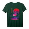 Synthwave Kunst-inspiriertes WatFlamingo T-Shirt im 80er Retro-Stil mit Glitch Art, Sonne und Palmen - Perfekt für Vaporwave und Outrun Fans