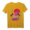 Synthwave Kunst-inspiriertes WatFlamingo T-Shirt im 80er Retro-Stil mit Glitch Art, Sonne und Palmen - Perfekt für Vaporwave und Outrun Fans
