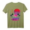 Synthwave Kunst-inspiriertes WatFlamingo T-Shirt im 80er Retro-Stil mit Glitch Art, Sonne und Palmen - Perfekt für Vaporwave und Outrun Fans