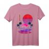 Synthwave Kunst-inspiriertes WatFlamingo T-Shirt im 80er Retro-Stil mit Glitch Art, Sonne und Palmen - Perfekt für Vaporwave und Outrun Fans