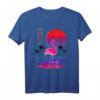 Synthwave Kunst-inspiriertes WatFlamingo T-Shirt im 80er Retro-Stil mit Glitch Art, Sonne und Palmen - Perfekt für Vaporwave und Outrun Fans